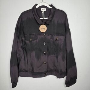 BiBi Womens XL Washed Brown‎ Knit Sweater Jacket Button Front Collared Shacket